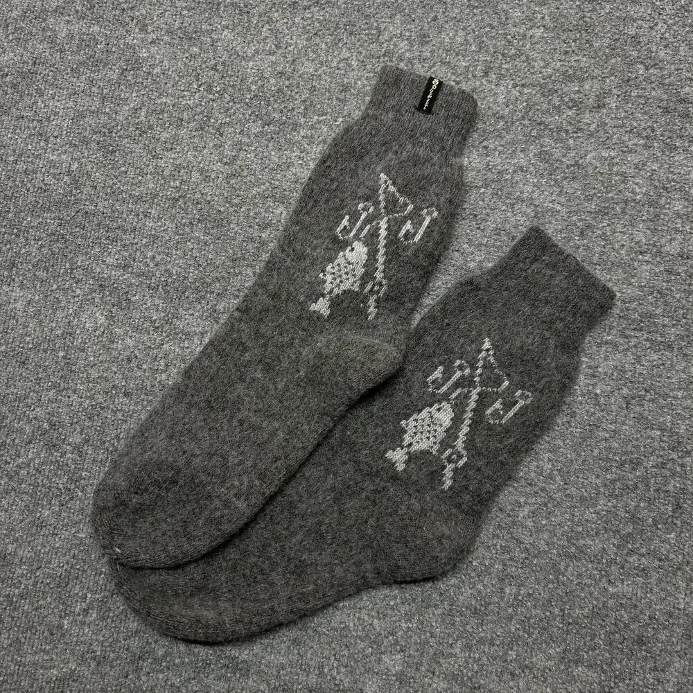 Siberia Socks Mens One Size Gray Wool Mid Calf Fish Graphic Thermal Winter